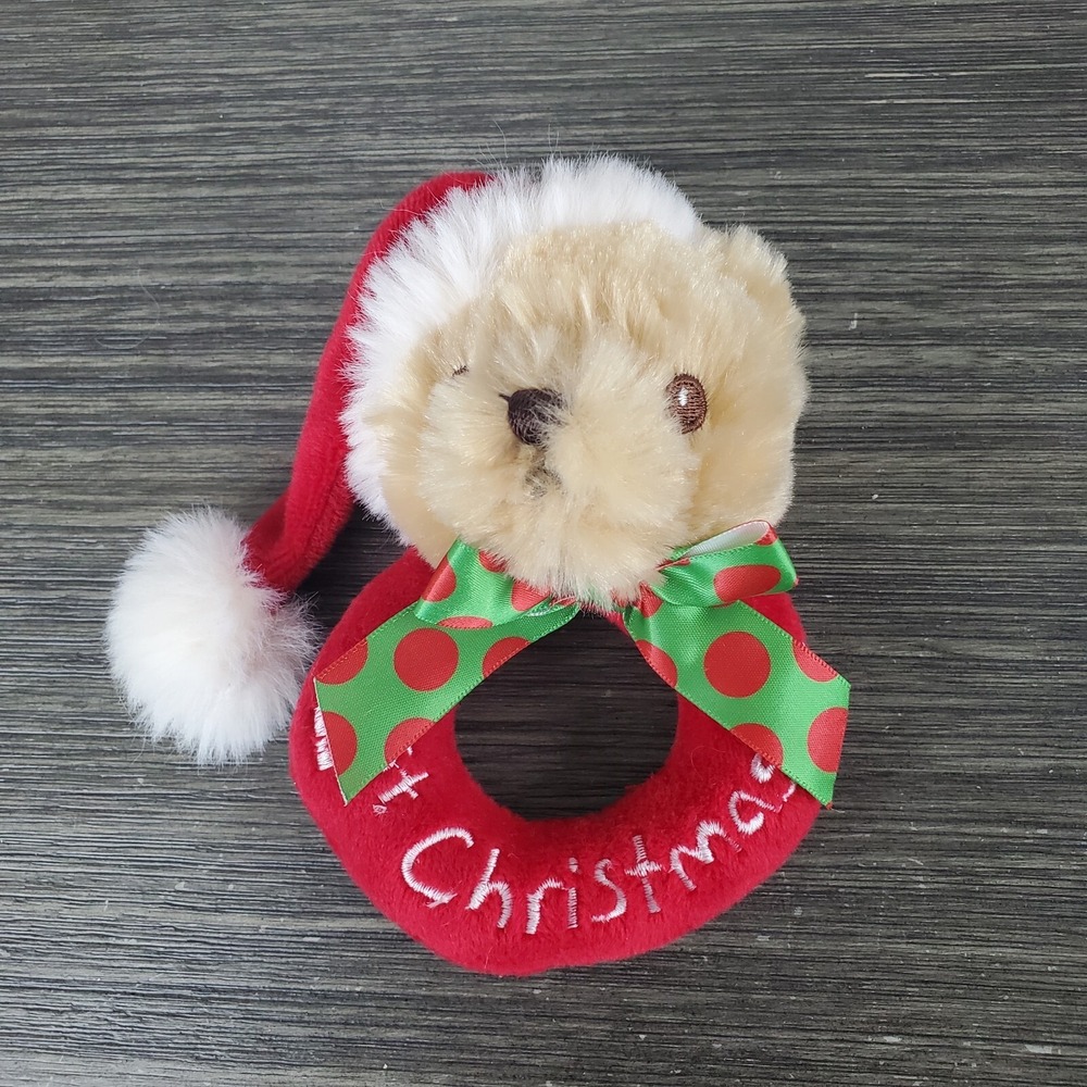 Barrington Baby 1st Christmas Bear Plush Rattle 5" Soft Grabber With Santa Hat